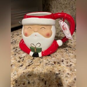 Blue Sky Clayworks Christmas Santa Mug with Red Handle